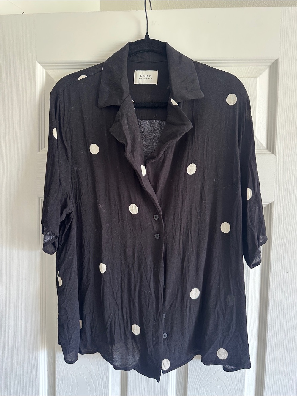 DISSH Black and White Polka Dot Button-Down Blouse